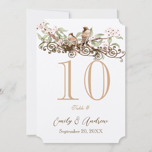 Rosa und grüne Liebesvögel Hochzeitskarte Tischnum Einladung (Rückseite)