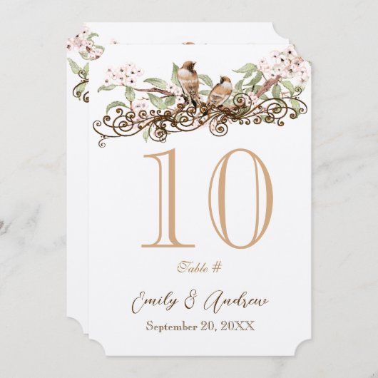 Rosa und grüne Liebesvögel Hochzeitskarte Tischnum Einladung (Vorne/Hinten)