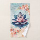 Rosa und grüne Lotus-Blumenkunst Badhandtuch Set (Handtuch)