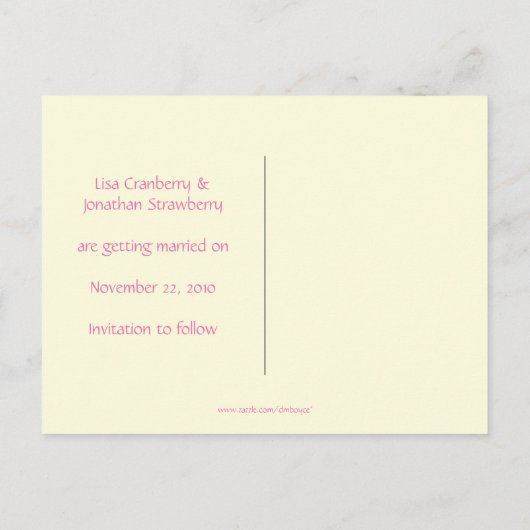 Rosa und grüne Lovebird und Herz Save the Date Ankündigungspostkarte (Rückseite)