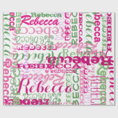 Rosa und grüne Mädchen Name Collage Allover Print Geschenkpapier (Flach)