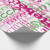 Rosa und grüne Mädchen Name Collage Allover Print Geschenkpapier (Ecke)
