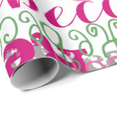 Rosa und grüne Mädchen Name Collage Allover Print Geschenkpapier (Rolleneckpunkt)
