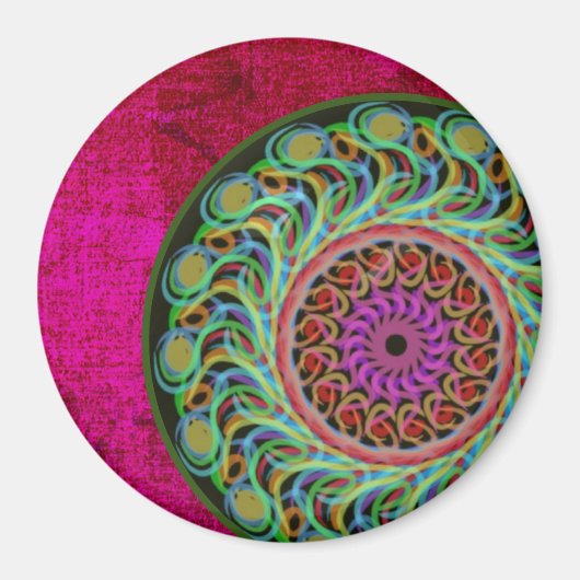 Rosa und grüne Mandala Magnet (Vorne)