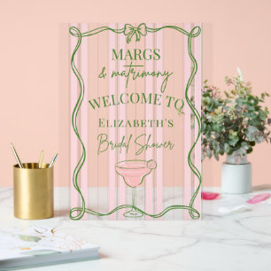 Rosa und grüne Margs Hochzeitsbrause Begrüßung Acrylschild