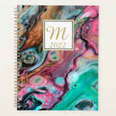 Rosa und grüne Marmor-Monogramm Planer (Vorderseite)