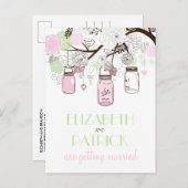 Rosa und grüne Mason Jars Save the Date Postkarte (Vorne/Hinten)