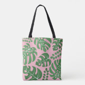Rosa und grüne Mit Monogramm Monstera-Blätter Tasche (Rückseite)