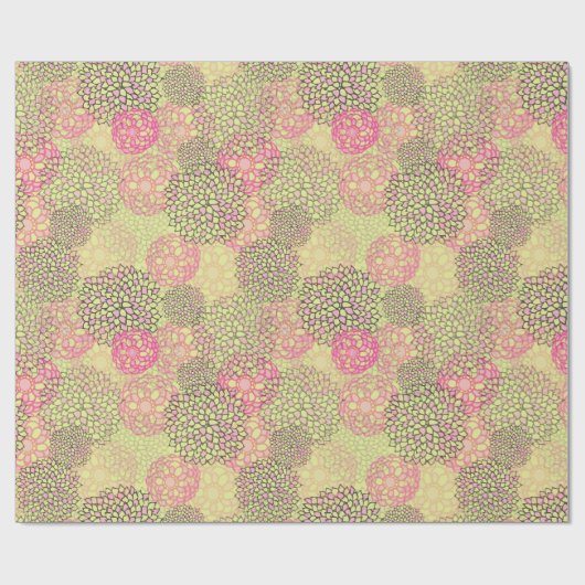 Rosa und grüne Moderne Blumen Geschenkpapier (Flach)