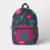 Rosa und grüne Monogramm Bedruckter Rucksack (Vorderseite)