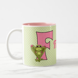 Rosa und grüne Monogramm Buchstaben F und Name Kin Zweifarbige Tasse
