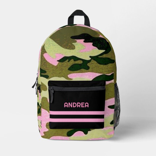 Rosa und grüne Monogramm Camouflage-Rucksack Bedruckter Rucksack (Vorderseite)