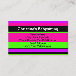 Rosa und grüne Neonstreifen Tee/Babysitter Visitenkarte