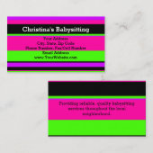 Rosa und grüne Neonstreifen Tee/Babysitter Visitenkarte (Vorne/Hinten)