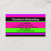 Rosa und grüne Neonstreifen Tee/Babysitter Visitenkarte (Vorderseite)