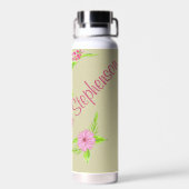 Rosa und grüne Nostalgie Flasche mit Blumenwasser (Rückseite)