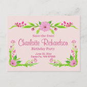 Rosa und grüne Nostalgie, florale Postkarte (Vorderseite)