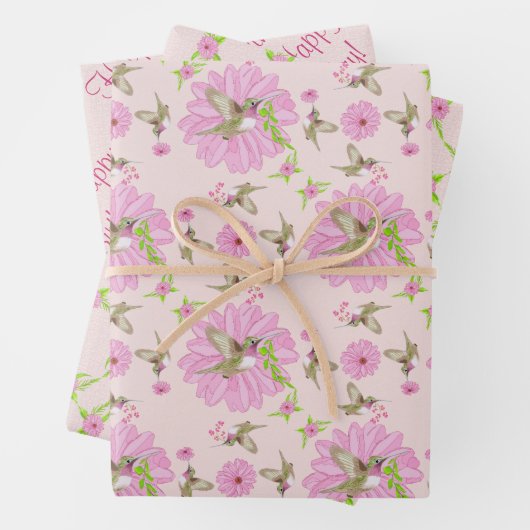 Rosa und grüne Nostalgie Geschenkpapier Set (Beispiel)