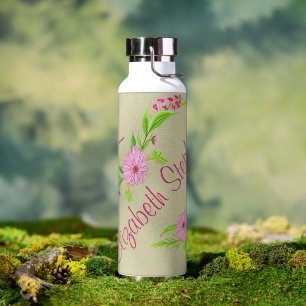 Rosa und grüne nostalgische Blumen-Wasserflasche Trinkflasche