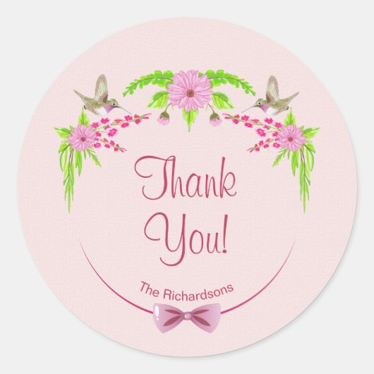 Rosa und grüne Nostalgische Blumenaufkleber Runder Aufkleber (Vorderseite)