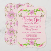 Rosa und grüne Nostalgische florale Flachkarte Einladung (Vorne/Hinten)