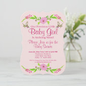 Rosa und grüne Nostalgische florale Flachkarte Einladung (Stehend Vorderseite)