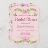 Rosa und grüne Nostalgische florale Flachkarte Einladung (Vorne/Hinten)