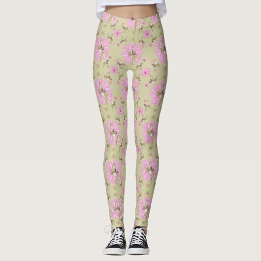 Rosa und grüne Nostalgische Leggings (Vorderseite)