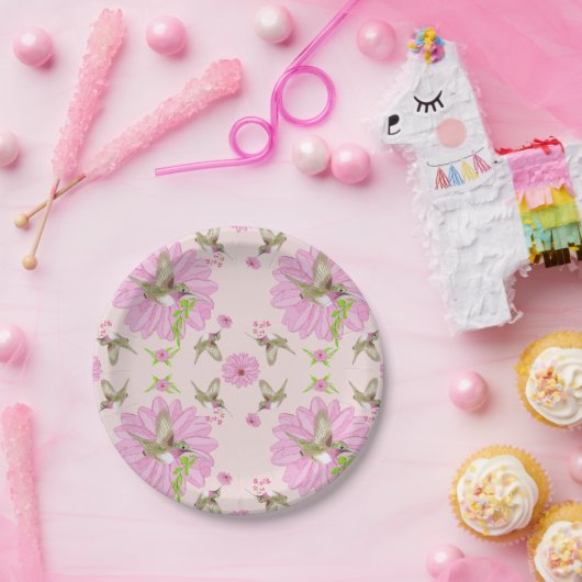 Rosa und grüne Nostalgische Papierplatte Pappteller (Party)