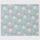 Rosa und grüne Ornamente Candy Canes Weihnachten Geschenkpapier (Flach)