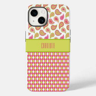 Rosa und grüne Paisley-Argyles Handyhülle iPhone 14 Hülle