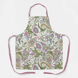 Rosa und grüne Paisley auf weißem Vintage-Blütenmu Schürze