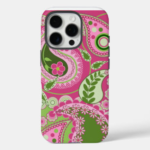 Rosa und grüne Paisley iPhone 16 Hülle