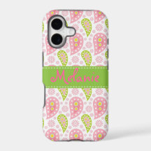 Rosa und grüne Paisley-iPhone-Monogramm individuel