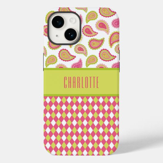 Rosa und grüne Paisley Raute - Fall Case-Mate iPhone Hülle (Rückseite)