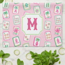 Rosa und grüne Palm-Beach-Mahjong-Kacheln-Monogram