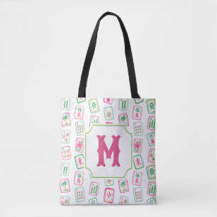 Rosa und grüne Palm Beach Mahjong-Kacheln Monogram Tasche