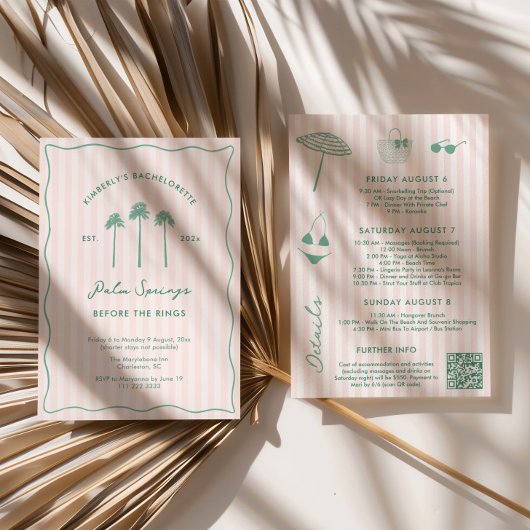 Rosa und grüne Palm Springs Junggesellinnenabschie Einladung