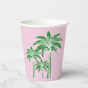 Rosa und grüne Palme Brautdusche Tropisches Blatt Pappbecher