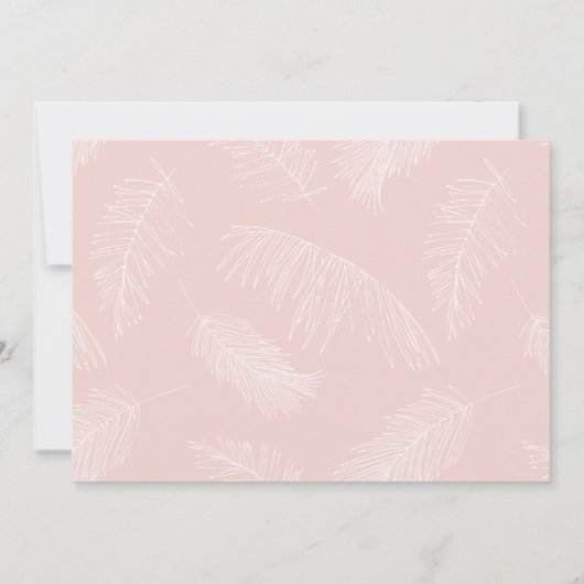Rosa und grüne Palmen Blätter Tropical Beach Hochz Einladung (Rückseite)