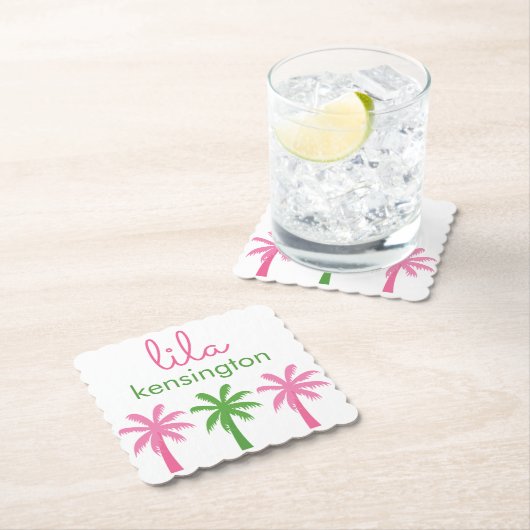 Rosa und grüne Palmen Personalisierte Untersetzer (Vor Ort)