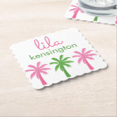Rosa und grüne Palmen Personalisierte Untersetzer (angewinkelt)