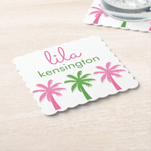 Rosa und grüne Palmen Personalisierte Untersetzer (angewinkelt)