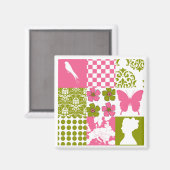 Rosa und grüne Patchwork Magnet (Vorderseite/Rückseite)