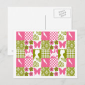 Rosa und grüne Patchworkarbeit Postkarte (Vorne/Hinten)