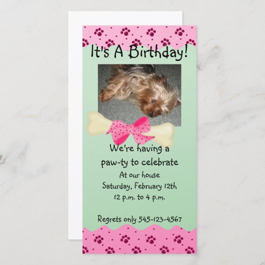 Rosa und grüne Paw Print Birthday Einladung (Vorne/Hinten)