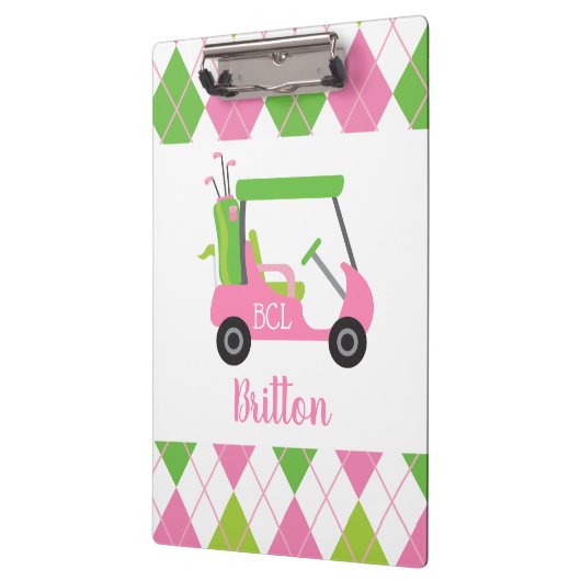 Rosa und grüne Personalisierte Monogram-Zwischenab Klemmbrett (Links)