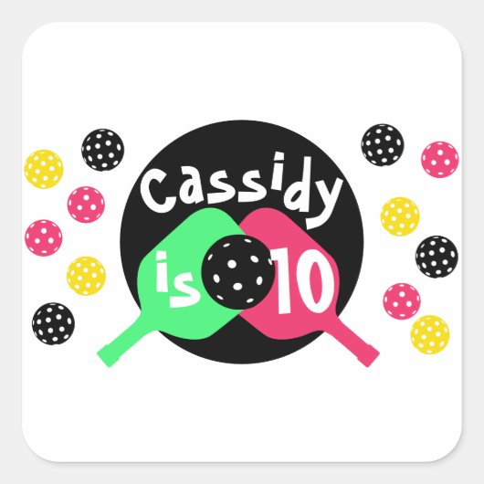 Rosa und grüne Pickleball Quadratischer Aufkleber (Vorderseite)