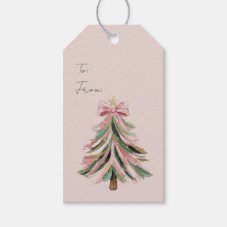 Rosa und grüne Pinselstrich-Weihnachtsgeschenkkart Geschenkanhänger