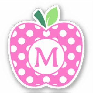 Rosa und grüne Polka Dot Apple Monogramm Aufkleber